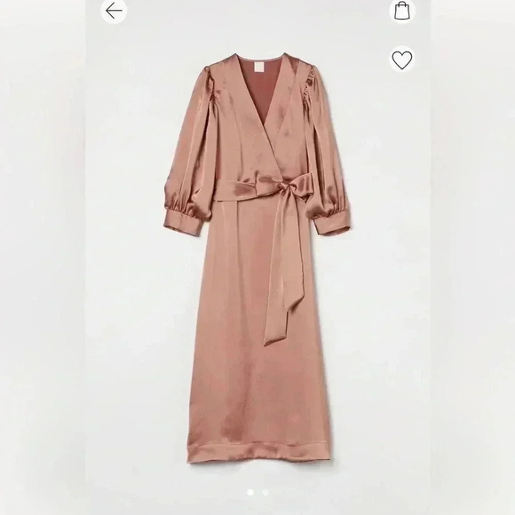 H&M Satin Wrap Front Midi Dress Rose - Picture 1 of 7